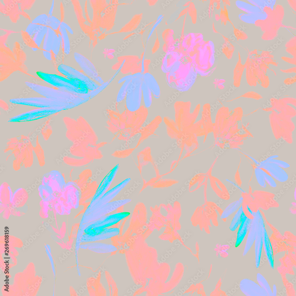 Seamless abstract watercolor floral pattern. Hand drawing ink. Fashionable floral design. Background for textile, paper and other print and web projects.