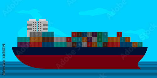 Side view of a cargo ship in a landscape - Vector