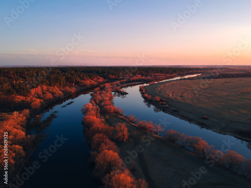Oka river in spring from the height of the quadcopter
