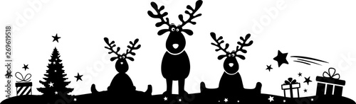 Fotografiet Christmas Silhouette Vector Moose and Gifts