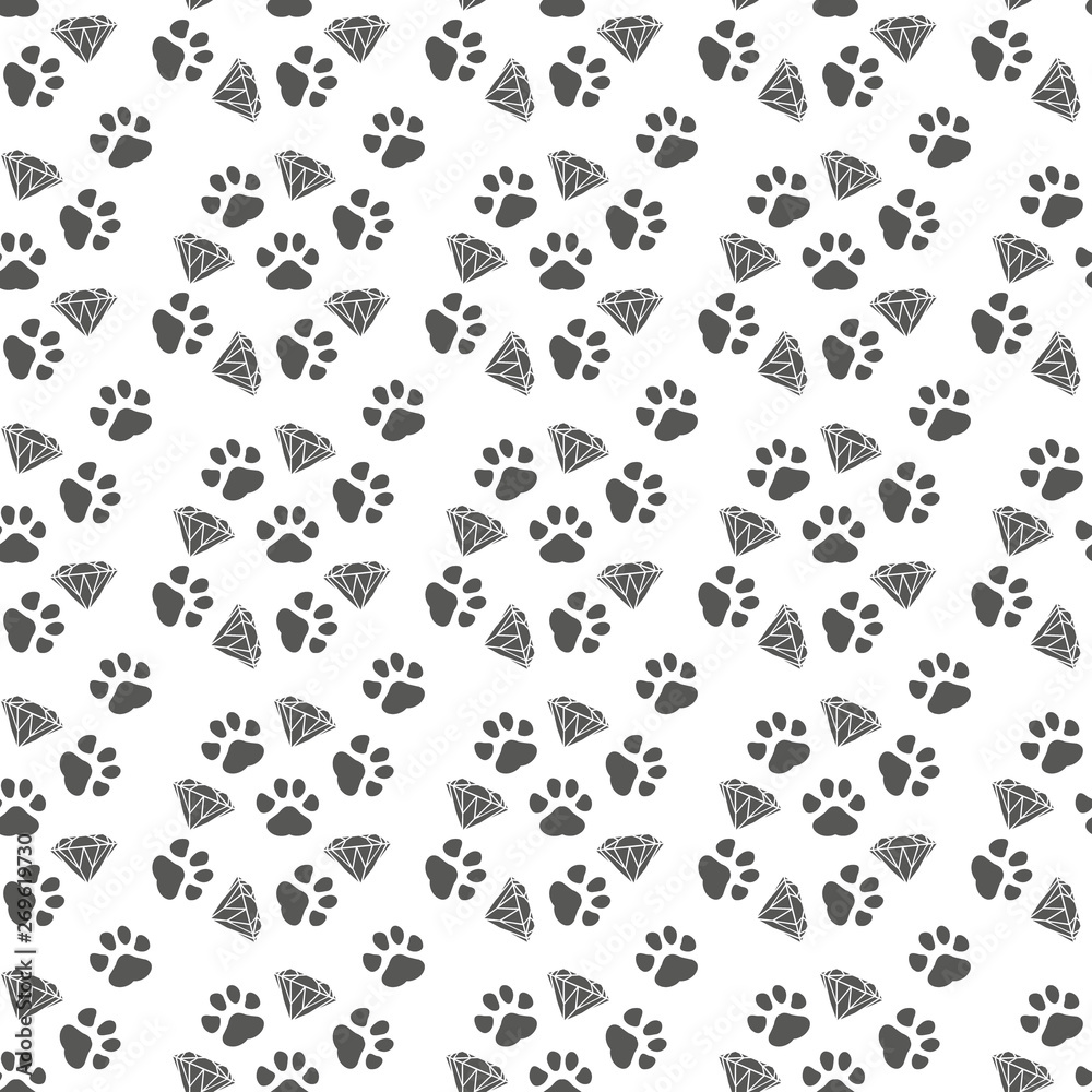 Abstract seamless pattern - black ink prints with messy dog paws. Creative monochrome backdrop with regular animal footprints Abstract seamless pattern - black ink prints with messy dog paws. Creative monochrome backdrop with regular animal footprints