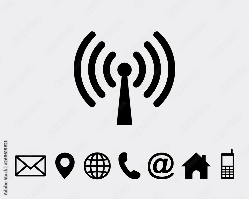 Antenna icon symbol vector, with contact us icon symbol vector Antenna icon symbol vector, with contact us icon symbol vector