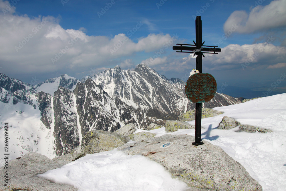 Cross on the summit of Slavkovsky stit, Tatra Mountains, Slovakia