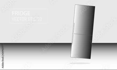 Cartoon picture with fridge, refrigerator, freezer, cooler, icebox. Isometric style vector illustration with background.