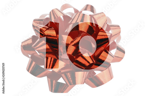 The number 10 symbolically represented as a highlighted number in front of a gift loop