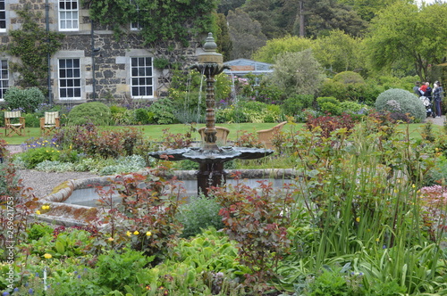 Fountain in the beautiful formal gardens of Balcarres House, Colinsburgh, Fife, Scotland, May 2019. photo