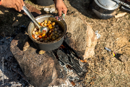 Cooking mix veg using firewood is an survival skill needed when going to the wilderness or outdoor activity.
