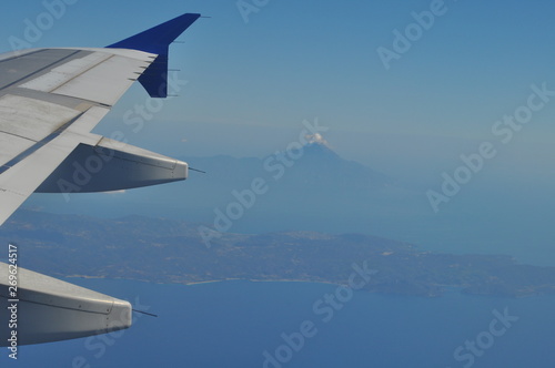 The beautiful view from airplane window  Mount Athos