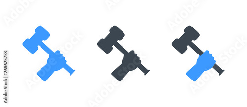 Engineering Hammer With Hand Icon - Flat vector photo