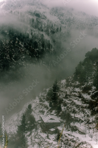 Photo of snow covered landscape in himalyas -