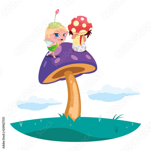 beautiful magic fairy and fungu elf in the garden