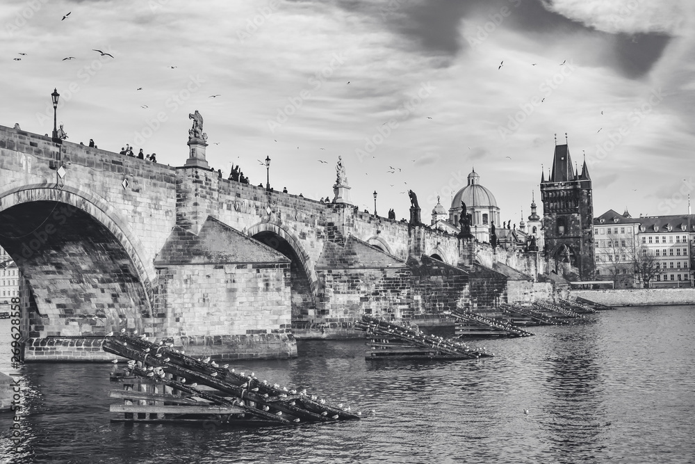 Charles Bridge in Prague, B&W