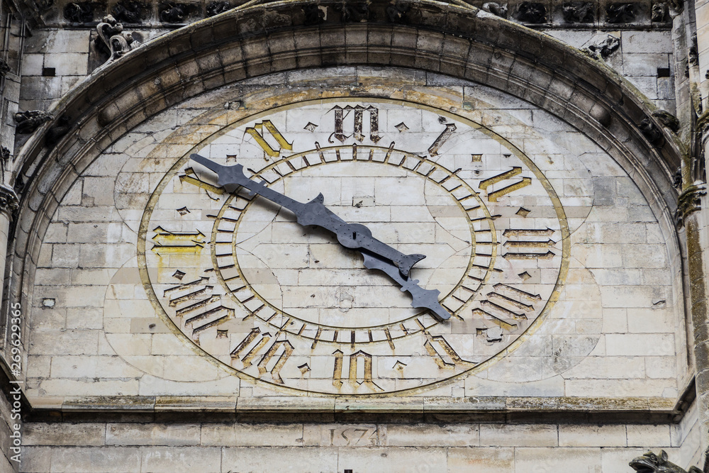 Old clock of Troyes Cathedral in Troyes, France