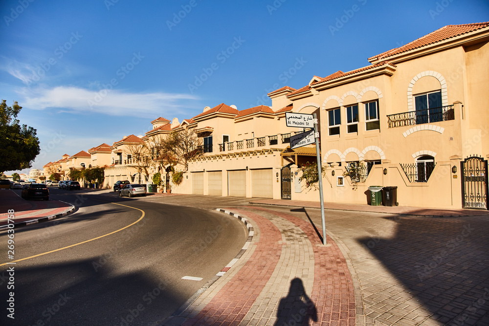 20 march, 2019 - UAE, Dubai: Street in Dubai with private houses