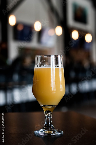 glass of beer on table