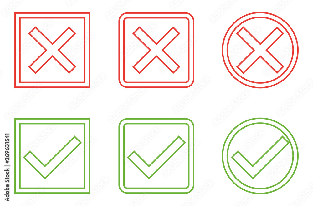Vector Set of Flat Design Check Marks Icons. Different Variations of Ticks and Crosses Represents Confirmation Vector Set of Flat Design Check Marks Icons. Different Variations of Ticks and Crosses Represents Confirmation