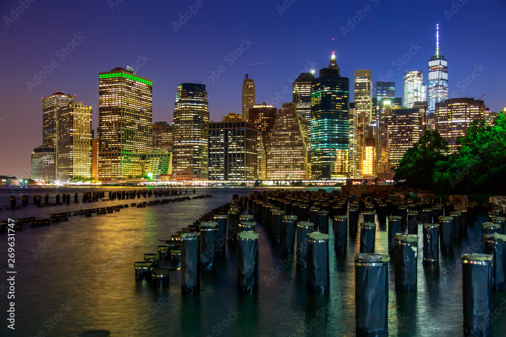 Lower Manhattan at night in New York City
