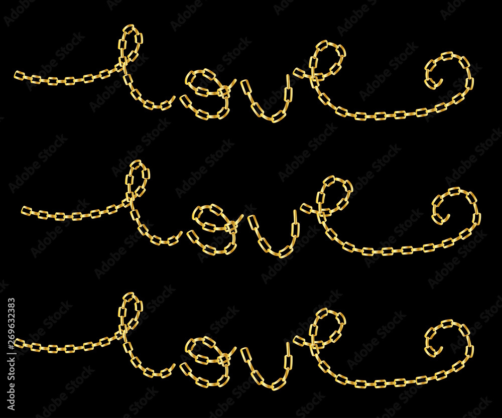 love slogan with golden chain
