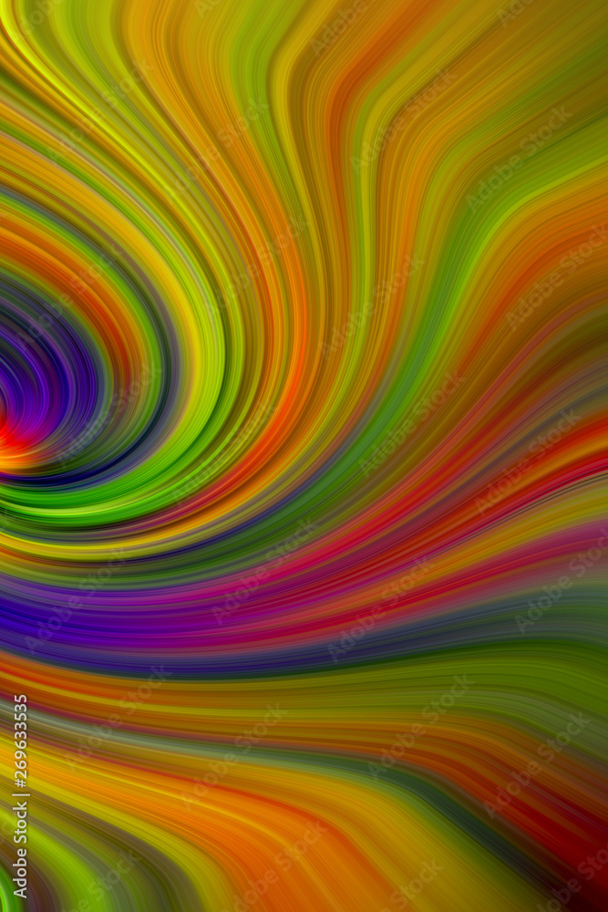 Futuristic illusional patterns of curvy lines of different colors as texture background