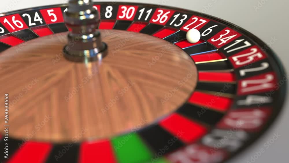 Casino roulette wheel ball hits 6 six black. 3D animation Casino roulette wheel ball hits 6 six black. 3D animation