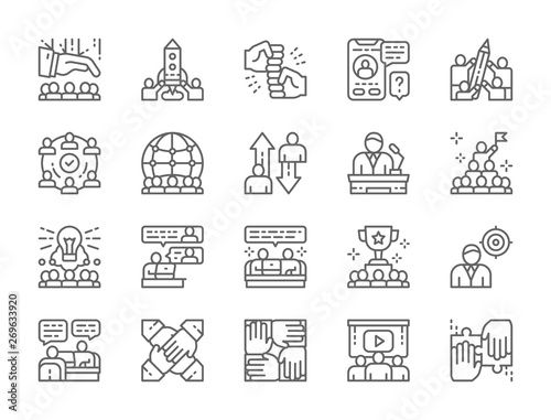 Set of Teamwork Line Icons. Startup, Leadership, International Team and more.