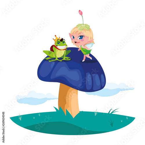 beautiful magic fairy with toad prince in the garden