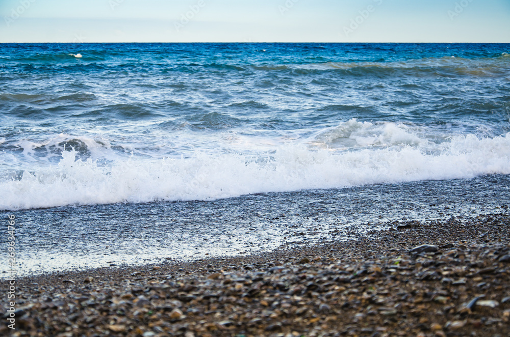 Seascape, view of beach and sea waves Seascape, view of beach and sea waves