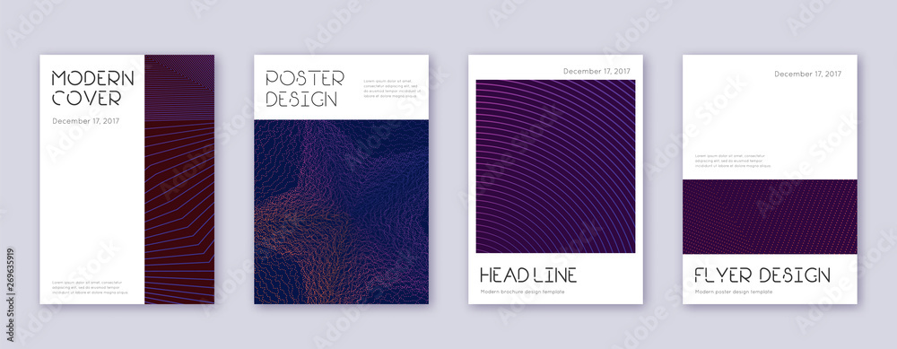 Minimal brochure design template set. Violet abstr