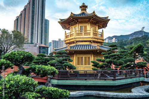 Golden Pavilion  in Nan Lian Garden is the peaceful temple for visit  in  Hong Kong China