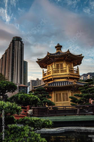 Golden Pavilion in Nan Lian Garden is the peaceful temple for visit in Hong Kong China