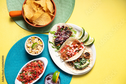 Overhead table shot of mexican food