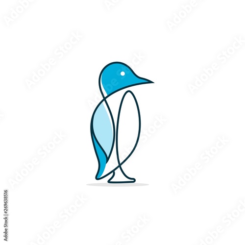 Penguin Lineart Logo Design with blue color