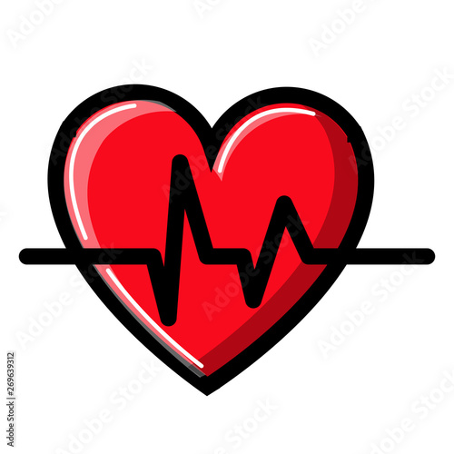 heart with a cardiogram and pulse, icon on a white background. Vector illustration
