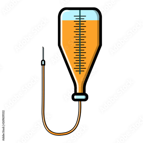 Medical pharmaceutical dropper with a needle and a catheter for the treatment of diseases with medications, icon on a white background. Vector illustration