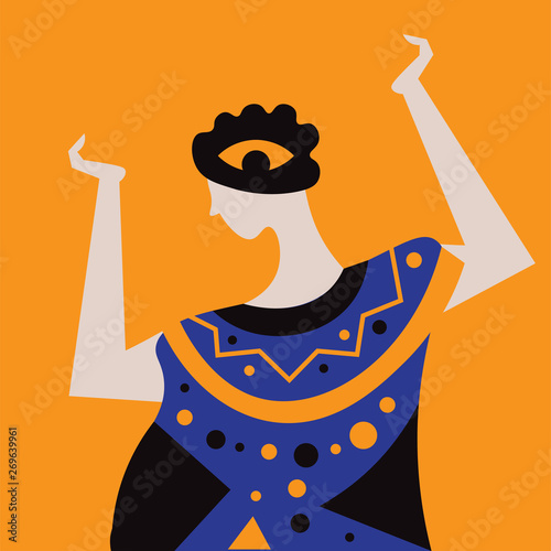 Women dancing. Ritual dance vetor illustration.