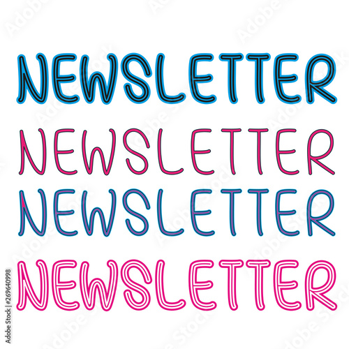 Vector de la palabra boletín de noticias, en color azul, rosa y diferentes modelos.