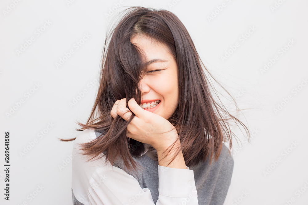 Beautiful short hair smiling asian women on white background Beautiful short hair smiling asian women on white background