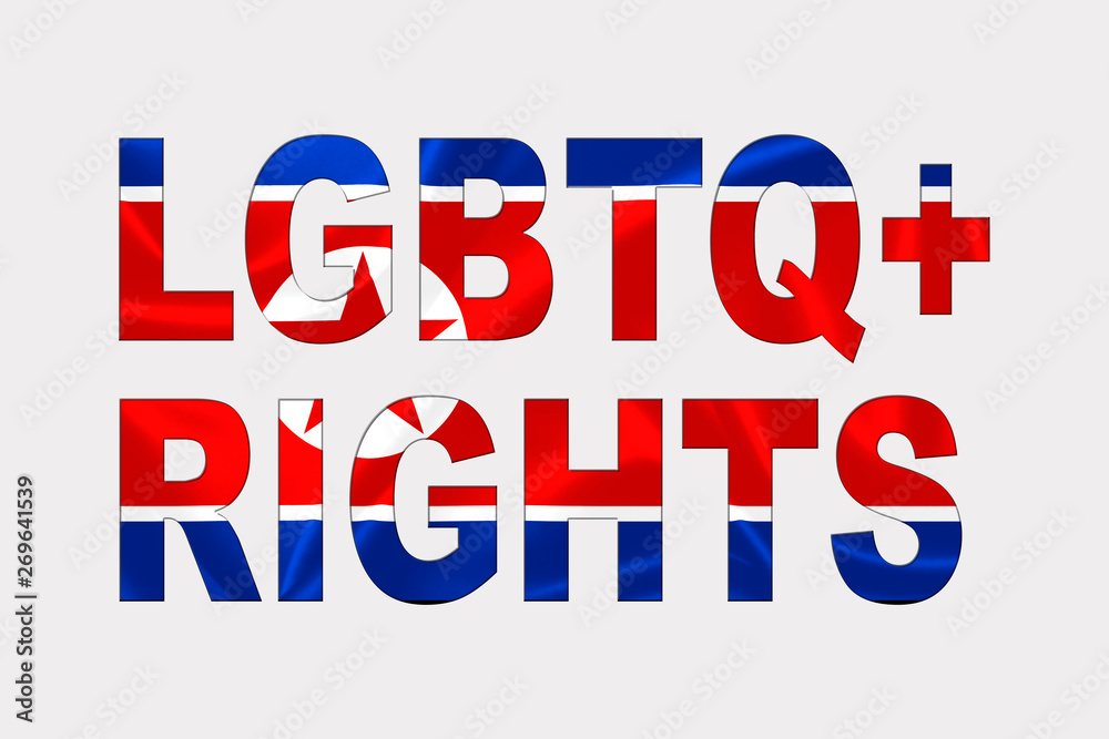 LGBTQ+ Rights Words over North Korean Flag. LGBTQ+ Rights Words over North Korean Flag.