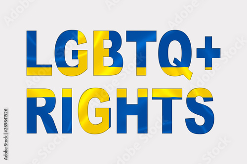 LGBTQ+ Rights Words over Swedish Flag.