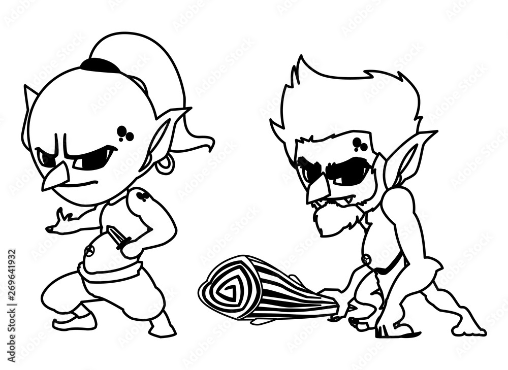 Obraz premium ugly troll with caveman gnome magic characters