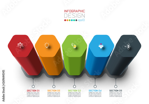 Vector Infographic label design with hexagon columns design.