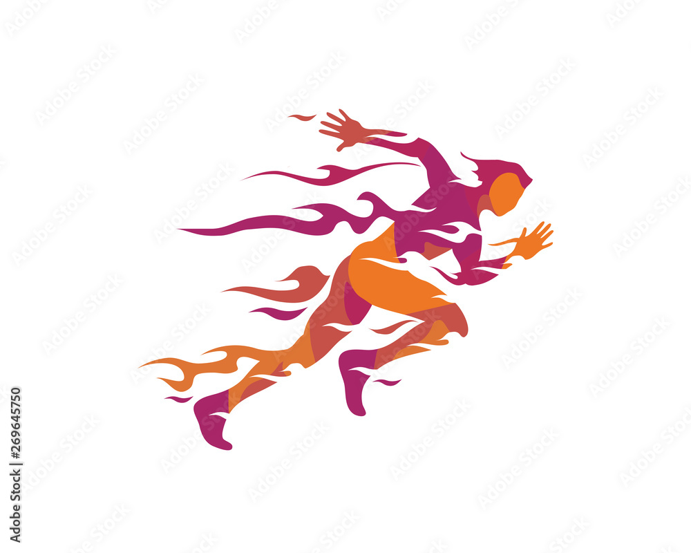 Passionate Flaming Sprint Runner Athlete Symbol In Isolated White Background