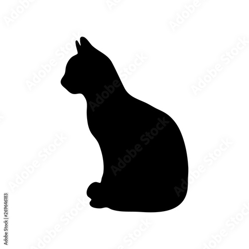 Black silhouette of cat on white background. Vector illustration. Stencil. Pet icon.