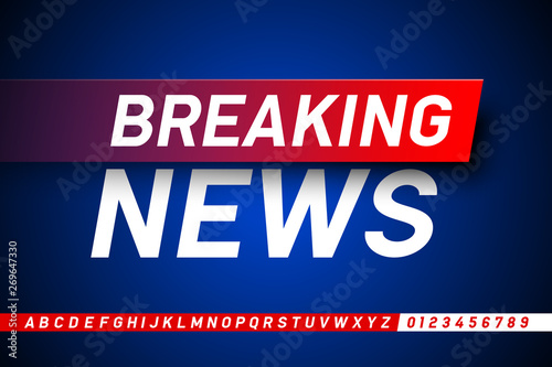 Breaking news style font design, lphabet letters and numbers
