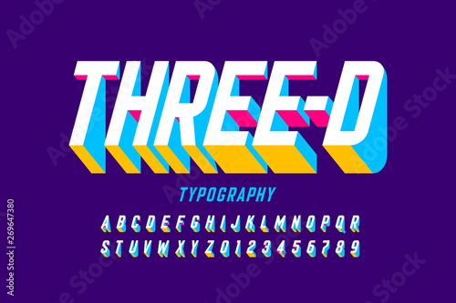 Three-dimensional style modern font design, alphabet letters and numbers