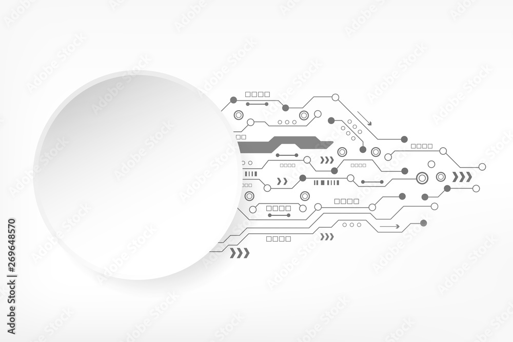 Obraz premium Abstract technology background with futuristic circuit board and various elements digital modern innovation. Hi-tech concept. Vector illustration, Circle empty, space for text