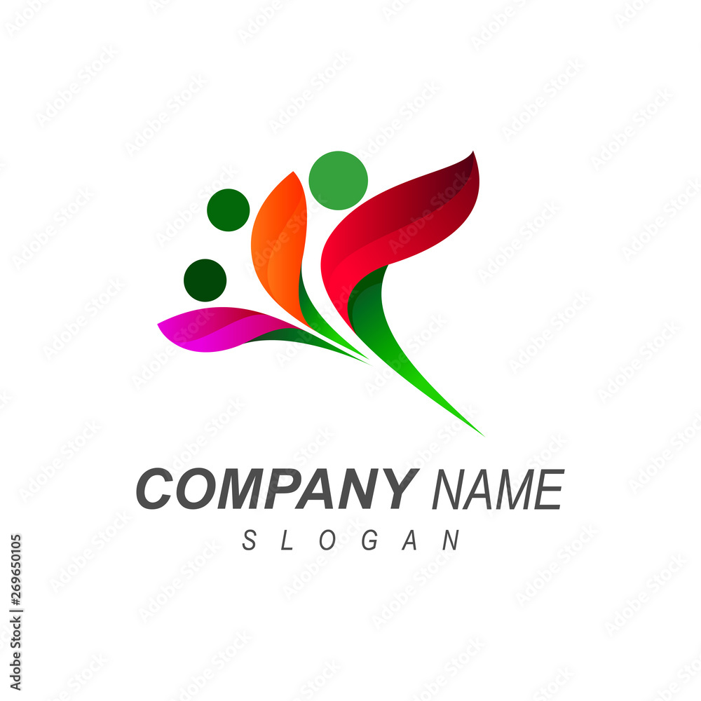 Obraz premium human logo , leaf symbol + association and social, natural log