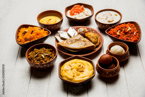 Canvas Print group of Indian Sweet / mithai in terracotta bowl