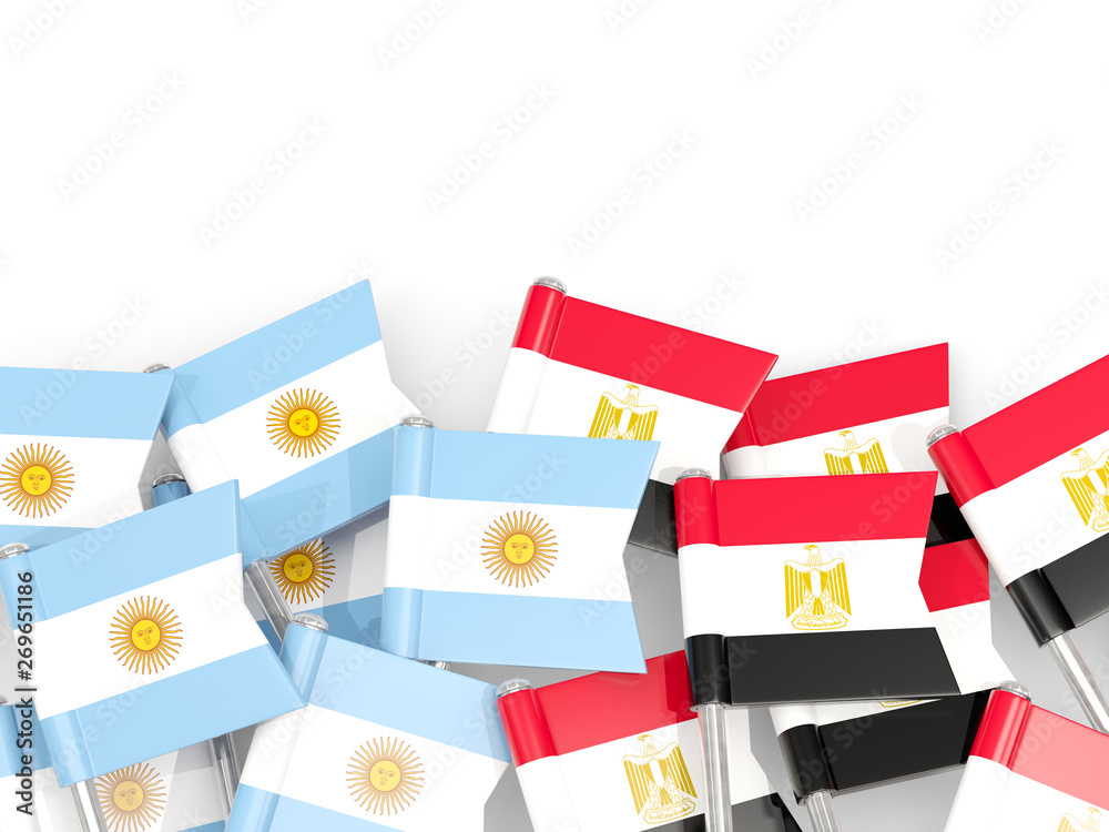 Pins with flags of Argentina and egypt isolated on white. Pins with flags of Argentina and egypt isolated on white.