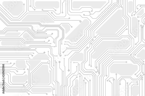 Circuit Board Technology Information Pattern Concept Vector Background. Grayscale Color Abstract PCB Trace Data Infographic Design Illustration.